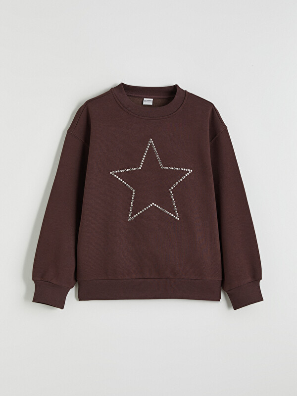 LCW Kids Bisiklet Yaka Taşlı Kız Çocuk Sweatshirt