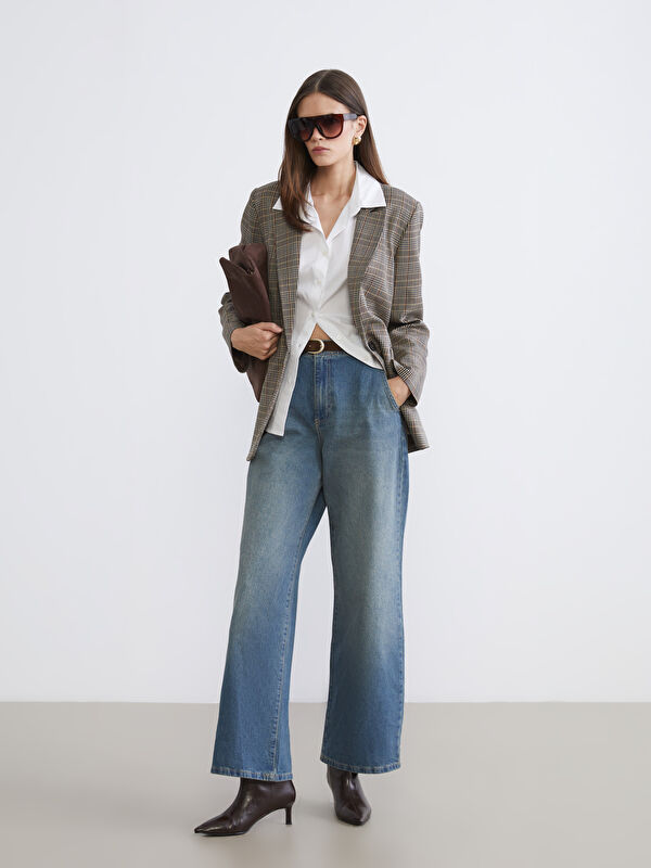 LCW Jeans Beli Kemerli Wideleg Kadın Jean Pantolon