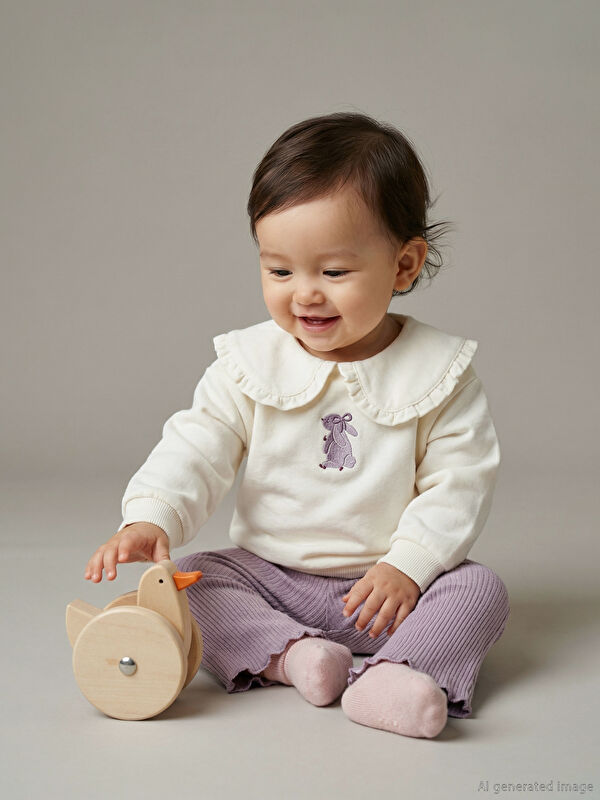 LCW baby Bebe Yaka Kız Bebek Sweatshirt ve Tayt
