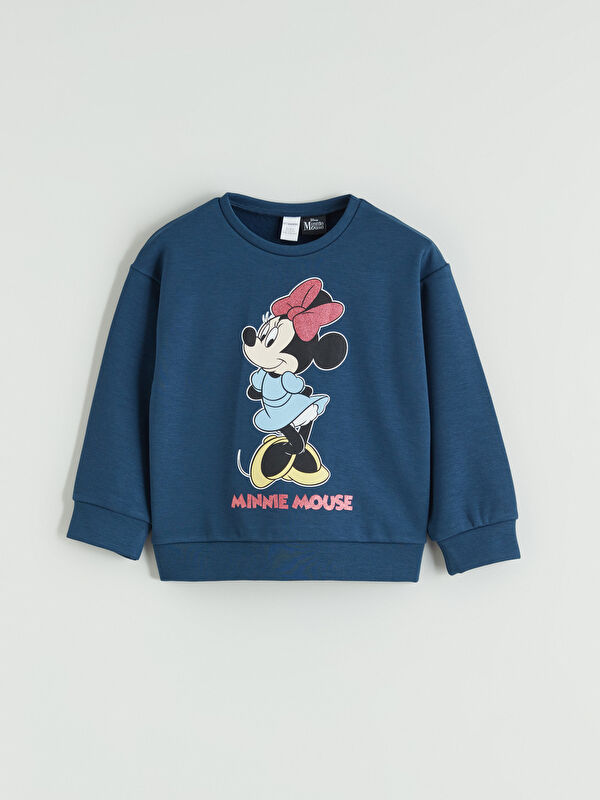 LCW Kids Bisiklet Yaka Minnie Mouse Baskılı Kız Çocuk Sweatshirt
