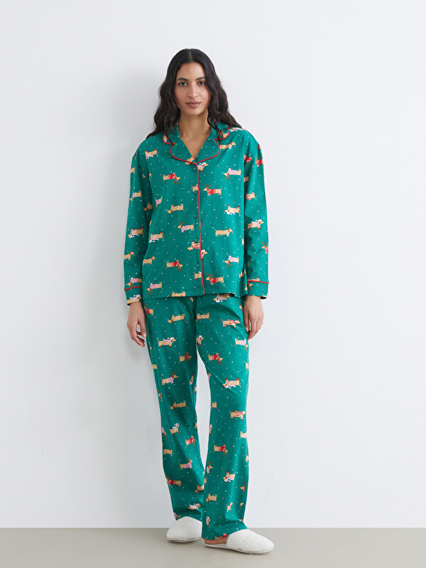 LCW DREAM Gömlek Yaka Yılbaşı Temalı Kadın Pijama Takım