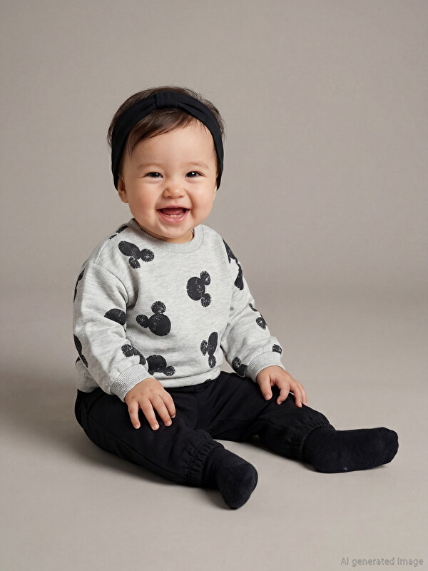 LCW baby Minnie Mouse Baskılı Erkek Bebek Sweatshirt ve Eşofman Altı
