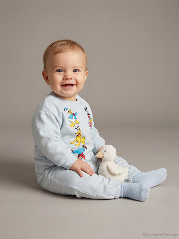LCW baby Bisiklet Yaka Uzun Kollu Mickey Mouse Baskılı Erkek Bebek Sweatshirt ve Eşofman Altı
