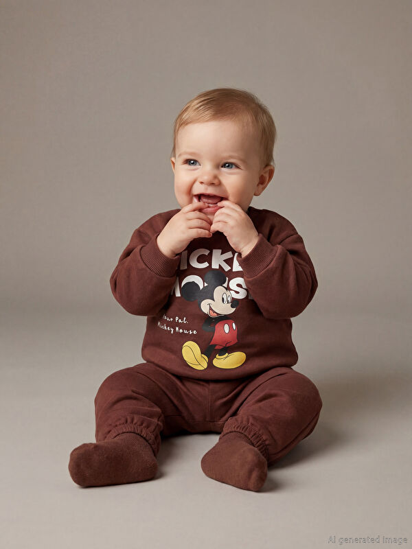 LCW baby Mickey Mouse Baskılı Erkek Bebek Sweatshirt ve Eşofman Altı