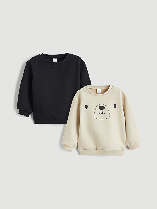 LCW baby Bisiklet Yaka Erkek Bebek Kalın Sweatshirt 2'li