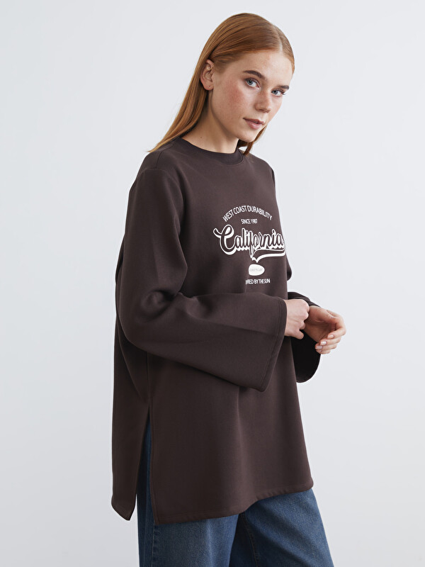 LCW Modest California Baskılı Kadın Kalın Sweatshirt Tunik