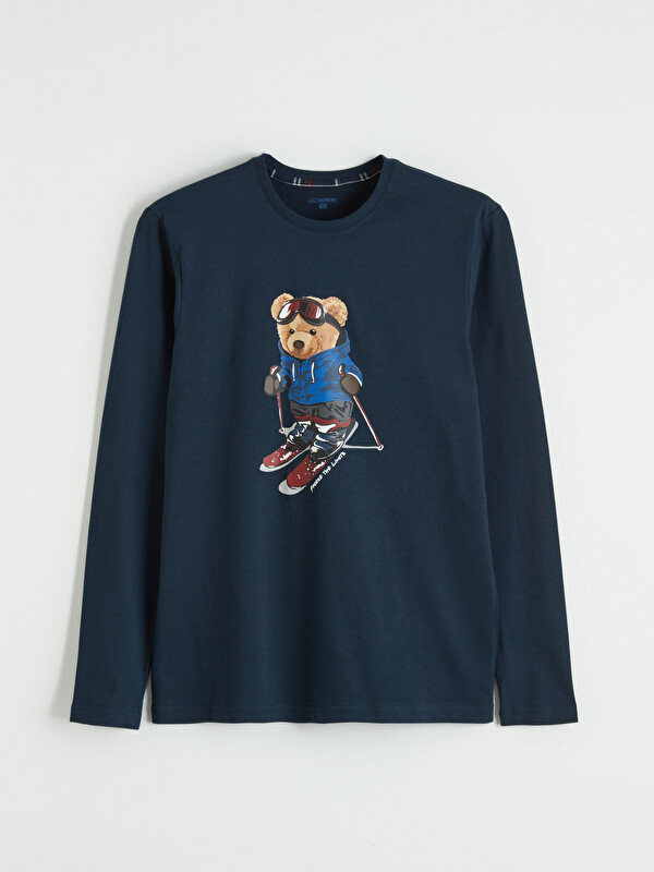 LC WAIKIKI Bisiklet Yaka Ayı Teddy Baskılı Erkek Pijama Üstü