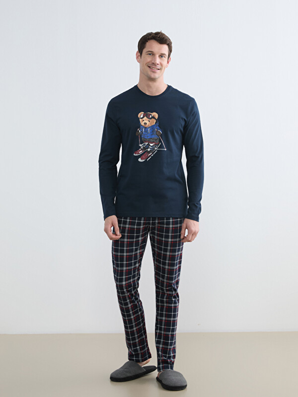 LC WAIKIKI Bisiklet Yaka Ayı Teddy Baskılı Erkek Pijama Takım