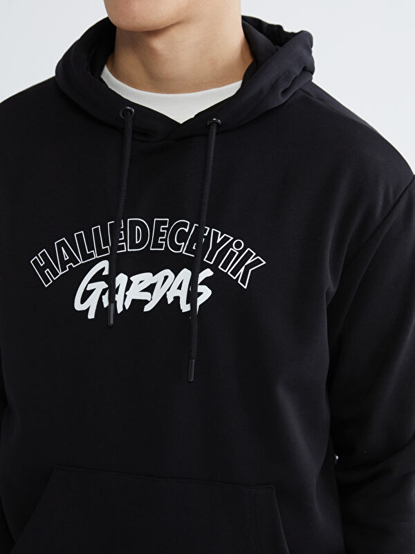 XSIDE Siyah Uzun Kollu Baskılı Erkek Hoodie - W5OE79Z8-CVL | LCW