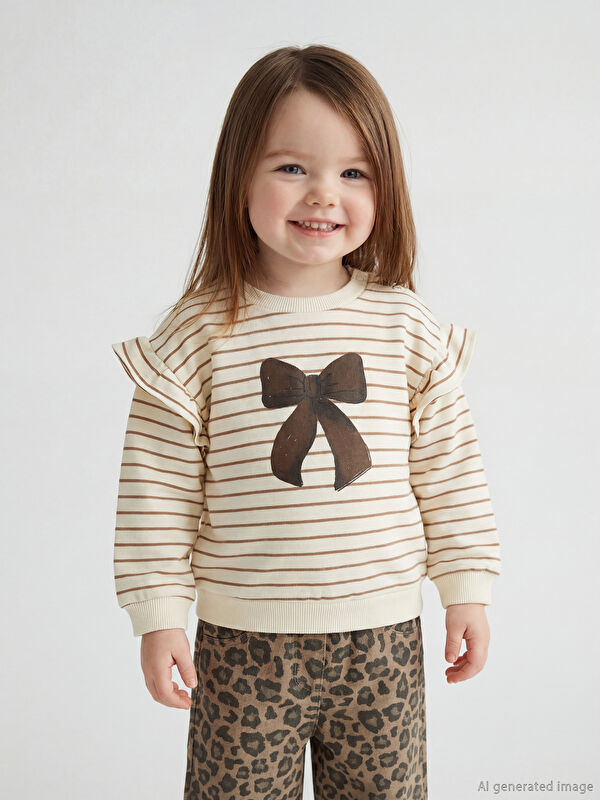 LCW baby Bisiklet Yaka Baskılı Kız Bebek Sweatshirt