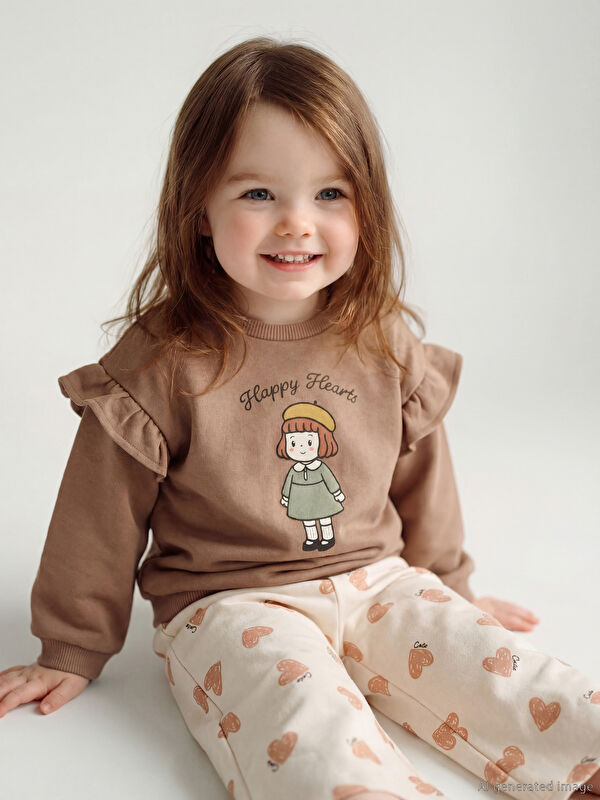 LCW baby Bisiklet Yaka Baskılı Kız Bebek Sweatshirt