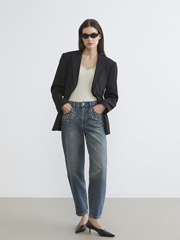 LCW Jeans Barrel Fit Taşlı Kadın Jean Pantolon