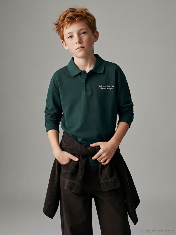 LCW Kids Polo Yaka Erkek Çocuk Baskılı Tişört