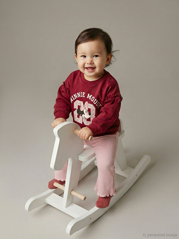 LCW baby Minnie Mouse Printed Baby Girls' Sweatshirt and Sweatpants
