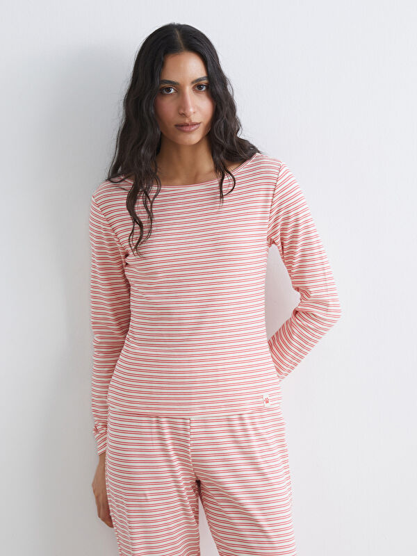 LCW DREAM Bisiklet Yaka Çizgili Kadın Pijama Takımı