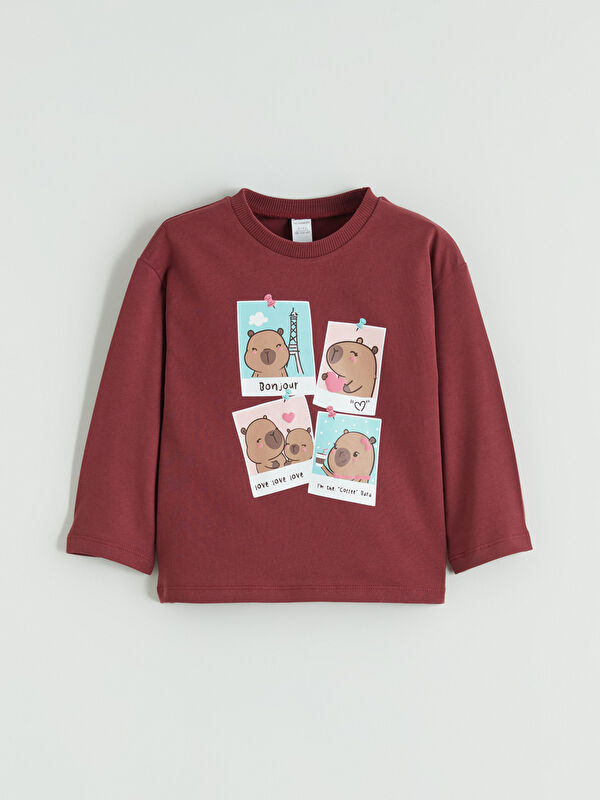 LCW Kids Дөңгелек жағалы принтті қыздың футболкасы