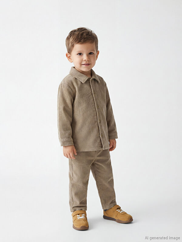 LCW baby Kadife Erkek Bebek Gömlek ve Pantolon