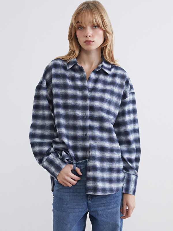 LCW Vision Ekose Oversize Kadın Oduncu Gömlek