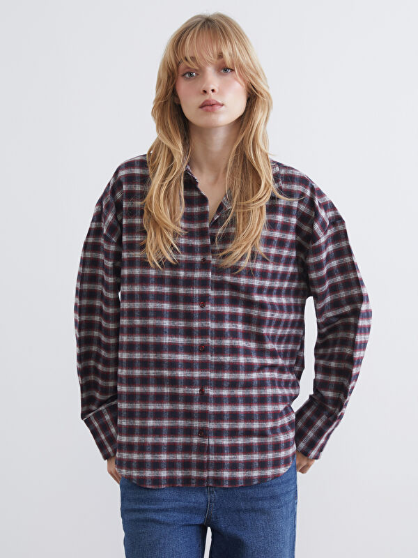 LCW Vision Ekose Oversize Kadın Oduncu Gömlek