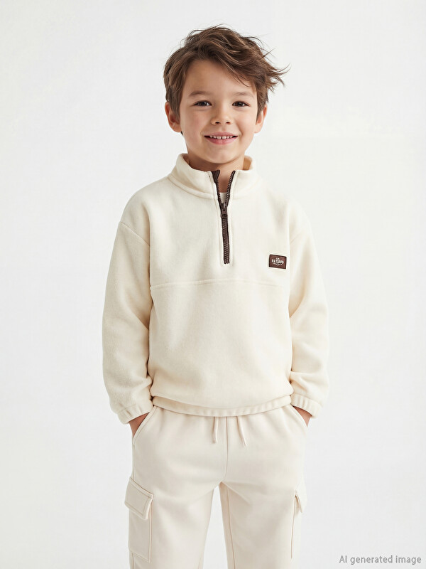 LCW Kids Dik Yaka Polar Erkek Çocuk Sweatshirt