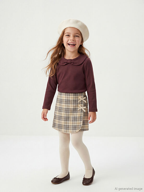 LCW Kids Kız Çocuk Bebe Yaka Bluz, Şort Etek ve Külotlu Çorap
