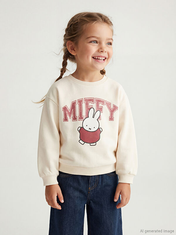 LCW Kids Miffy Baskılı Kız Çocuk Kalın Sweatshirt