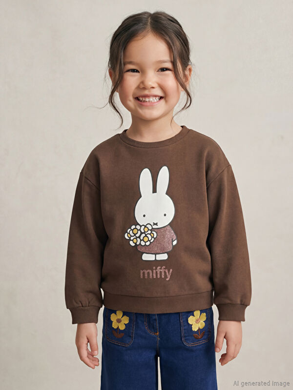 LCW Kids Miffy Baskılı Kız Çocuk Kalın Sweatshirt