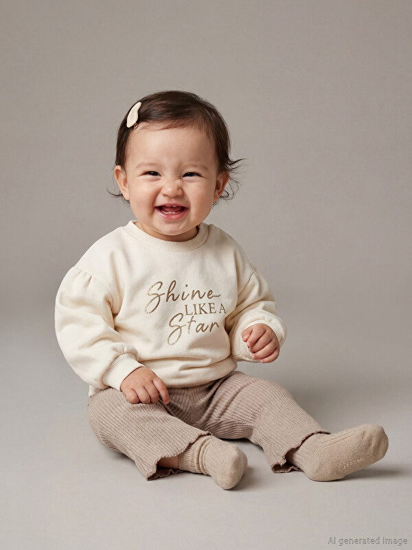 LCW baby Baskılız Kız Bebek Sweatshirt ve Pantolon Takım