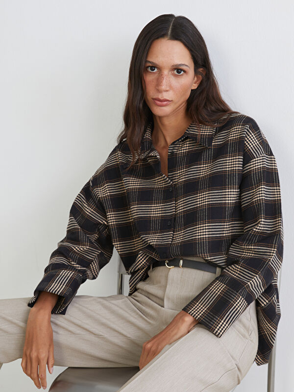 LCW Vision Ekose Oversize Kadın Gömlek