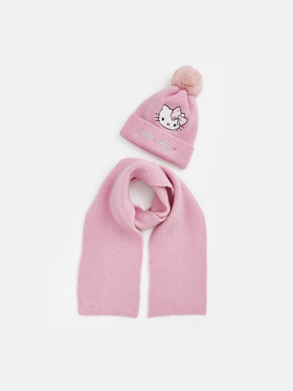 LCW ACCESSORIES Hello Kitty Nakışlı Kız Çocuk Triko Atkı ve Bere
