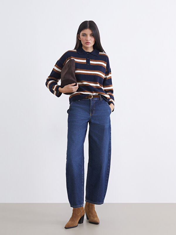 LCW Jeans Beli Kemerli Barrel Fit Kadın Jean Pantolon