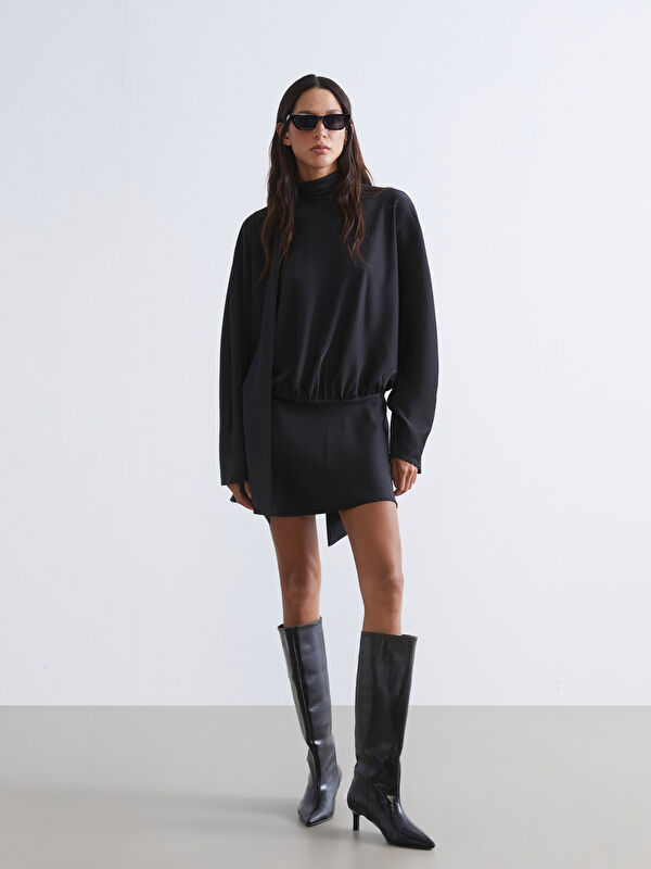 LCW Vision Dik Yaka Saten Mini Elbise