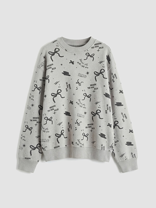 LCW Kids Bisiklet Yaka Baskılı Kız Çocuk Sweatshirt