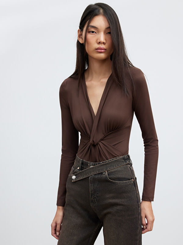 LCW Vision Kruvaze Yaka Büzgülü Bodysuit	