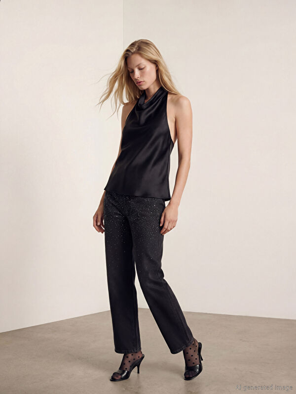 LCW Vision Straight Fit Taşlı Kadın Jean Pantolon