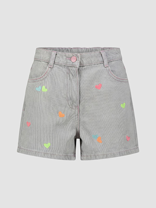LCW Kids Kalp Nakışlı Kız Çocuk Jean Şort