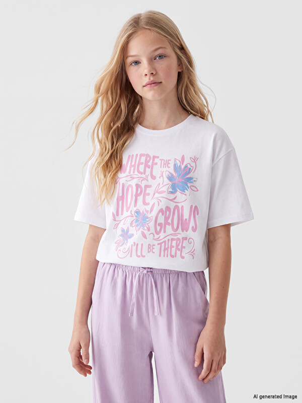 LCW Kids Crew Neck Printed Girls' T-Shirt