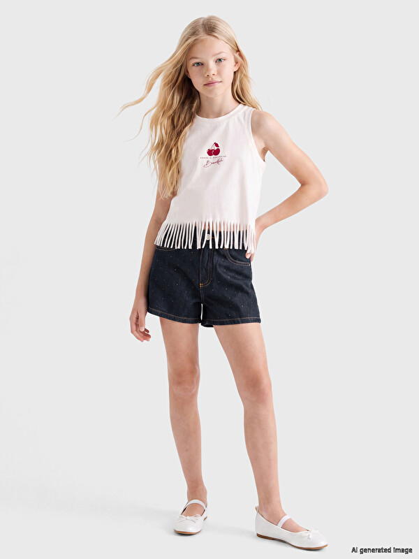 LCW Kids Rhinestone Embellished Girls' Denim Shorts