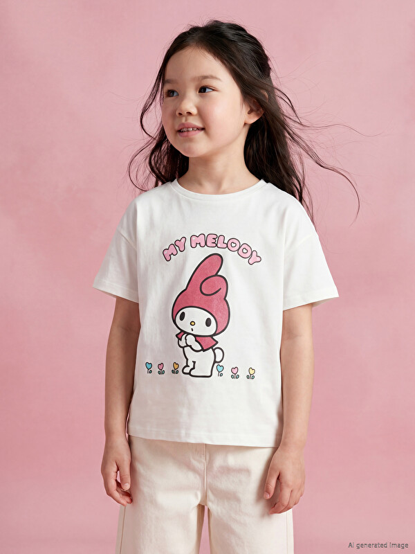 LCW Kids Bisiklet Yaka My Melody Baskılı Kız Çocuk Tişört