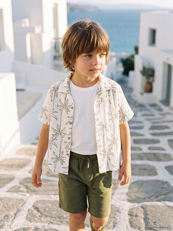 LCW Kids Palmiye Baskılı Erkek Çocuk Gömlek