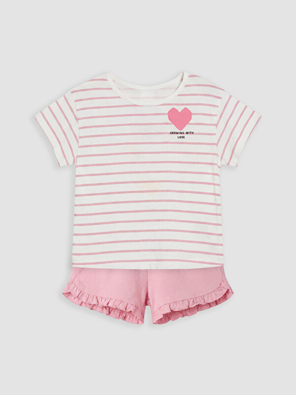 LCW baby Set cu pantaloni scurți cu dungi și imprimeu cu inimioare pentru fetițe