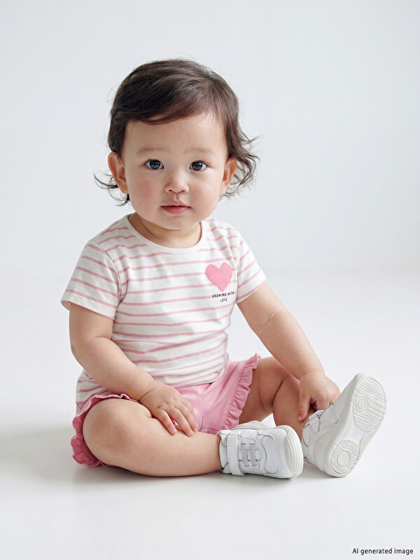 LCW baby Heart Printed Striped Baby Girls' Shorts Set