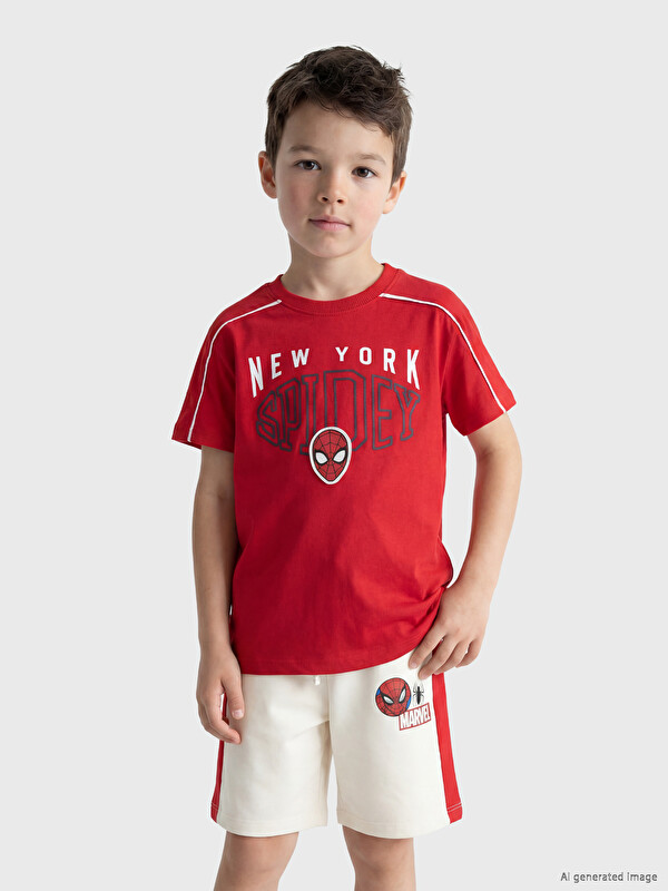 LCW Kids Bisiklet Yaka Spider-Man Baskılı Erkek Çocuk Tişört