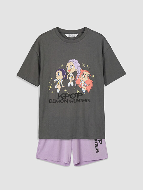 LCW Kids K-pop Demon Hunters Baskılı Kız Çocuk Şortlu Pijama Takımı