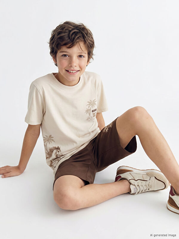 LCW Kids Bisiklet Yaka Erkek Çocuk Şortlu Pijama Takımı