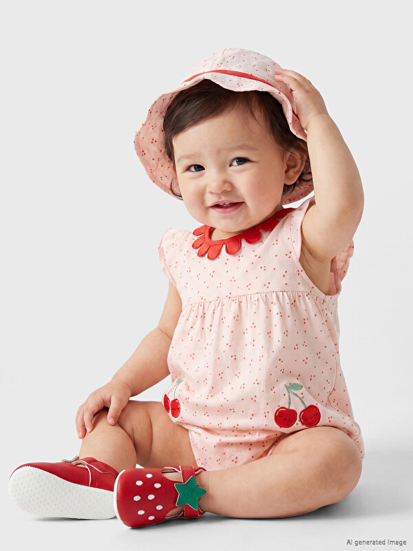 LCW baby Peter Pan Collar Printed Baby Girls' With Hat Jumpsuit