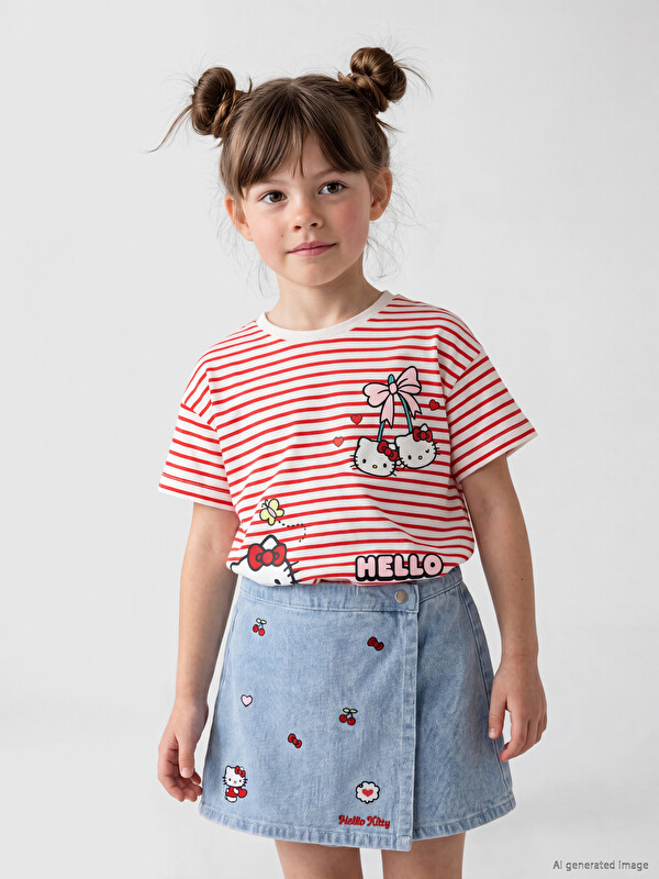 LCW Kids Bisiklet Yaka Hello Kitty Baskılı Kız Çocuk Tişört