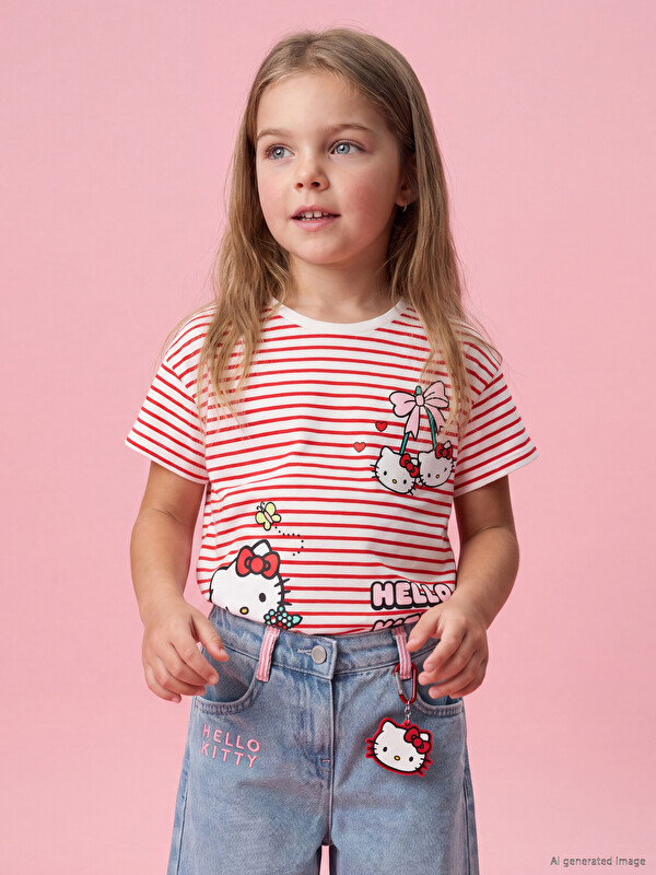 LCW Kids Bisiklet Yaka Hello Kitty Baskılı Kız Çocuk Tişört