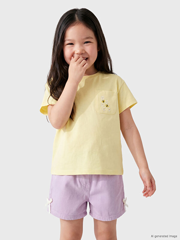 LCW Kids Crew Neck Embroidered Girls' T-Shirt