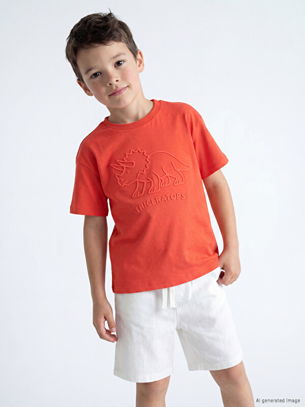 LCW Kids Bisiklet Yaka Baskılı Erkek Çocuk Tişört